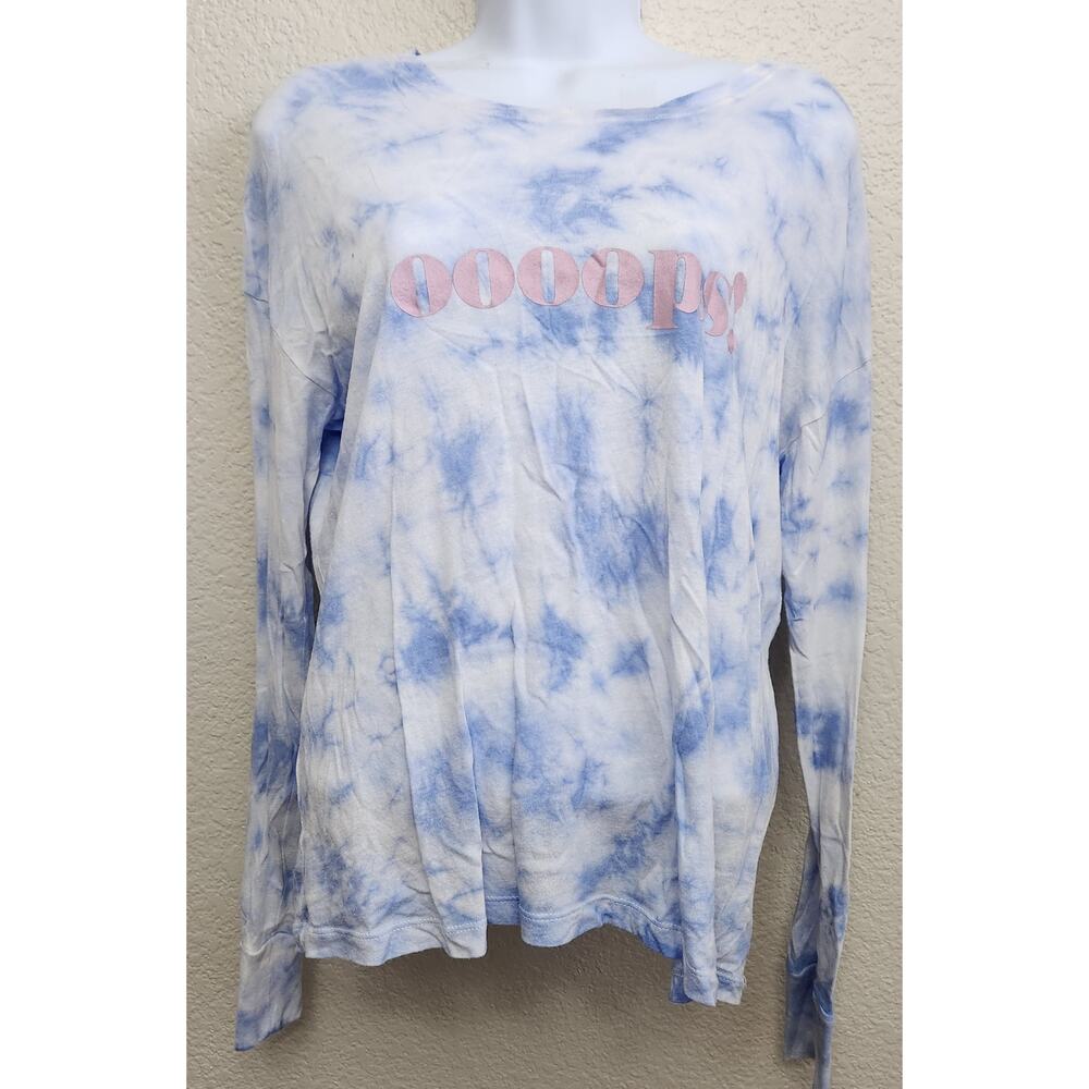 American Eagle Outfitters Blue White Tie Dye OOOPS Graphic Top Small Lightweight